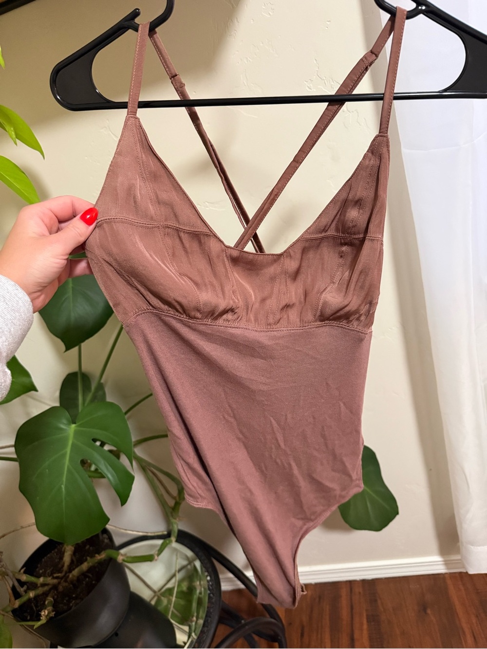 Free People Ruched Spaghetti Strap Top in Dusty Mauve